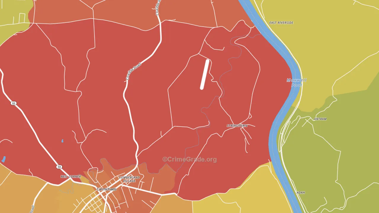 Stringtown, PA Map of Robbery Rates