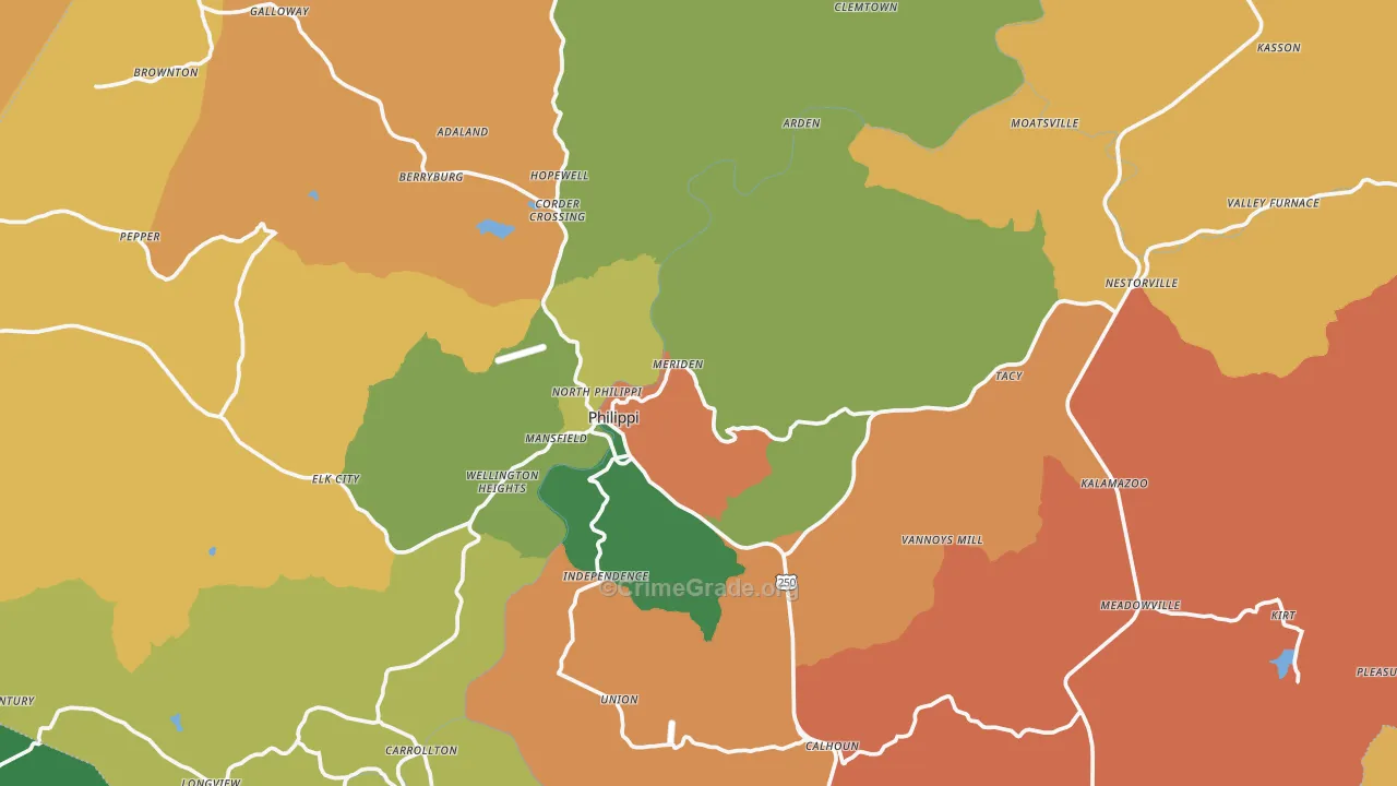 Stringtown, WV Map of Robbery Rates