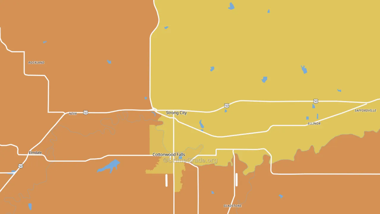 Strong City, KS Map of Robbery Rates
