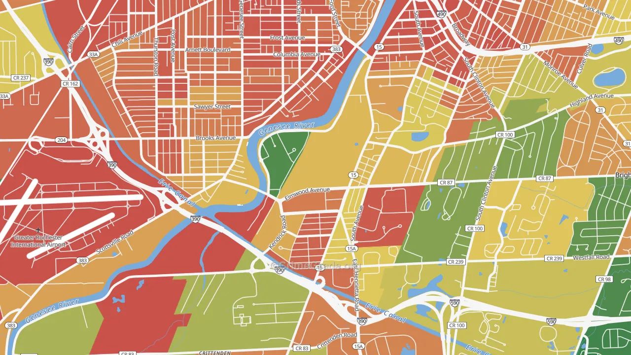 Strong, Rochester, NY Map of Robbery Rates
