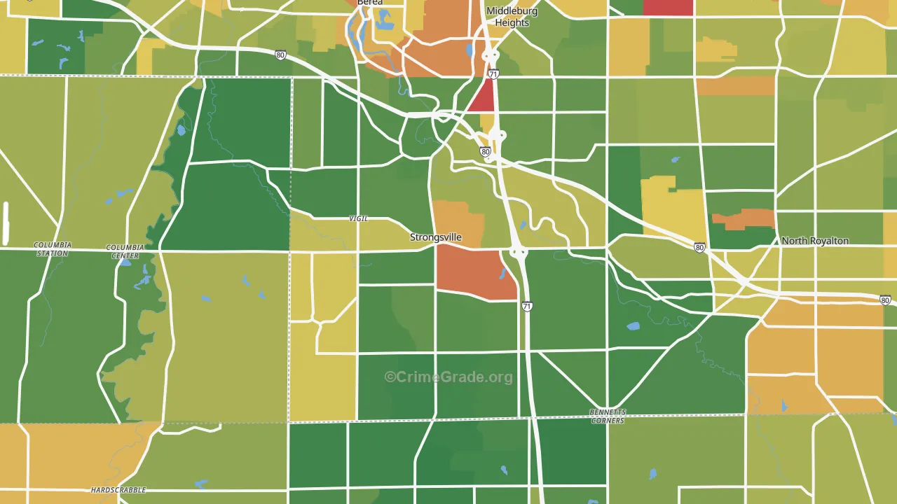 Strongsville, OH Map of Robbery Rates