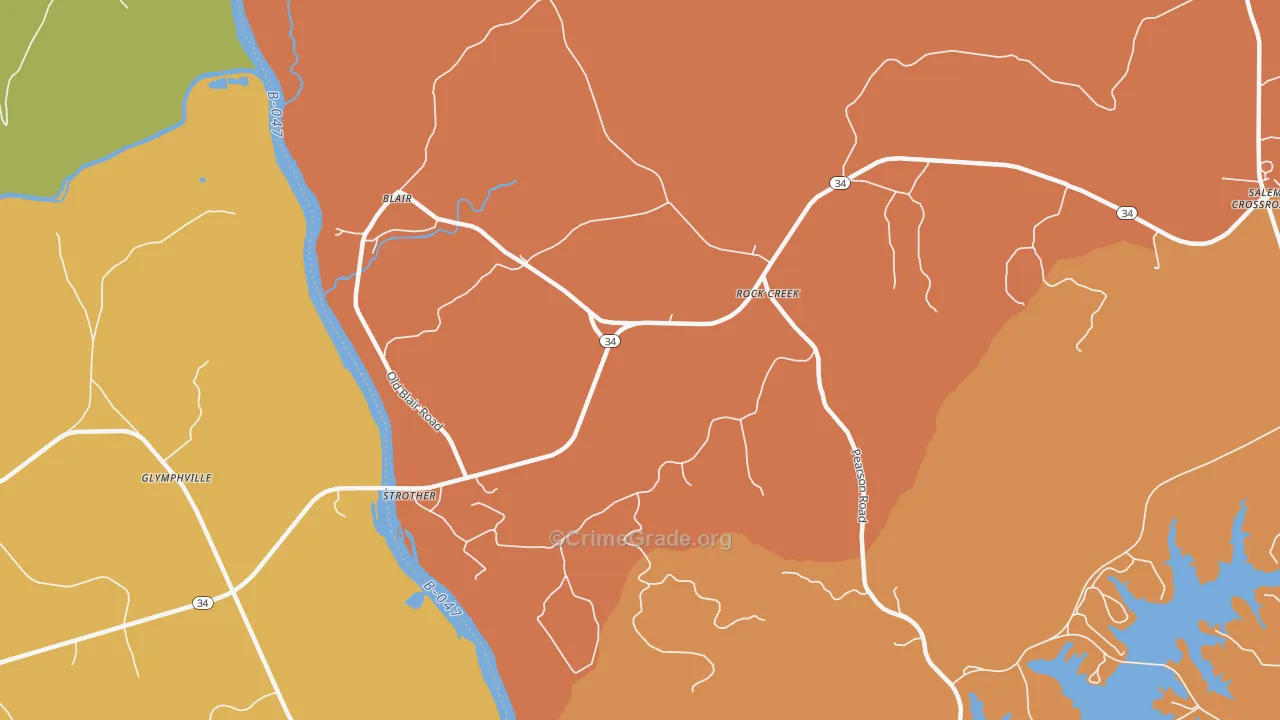 Strother, SC Map of Robbery Rates