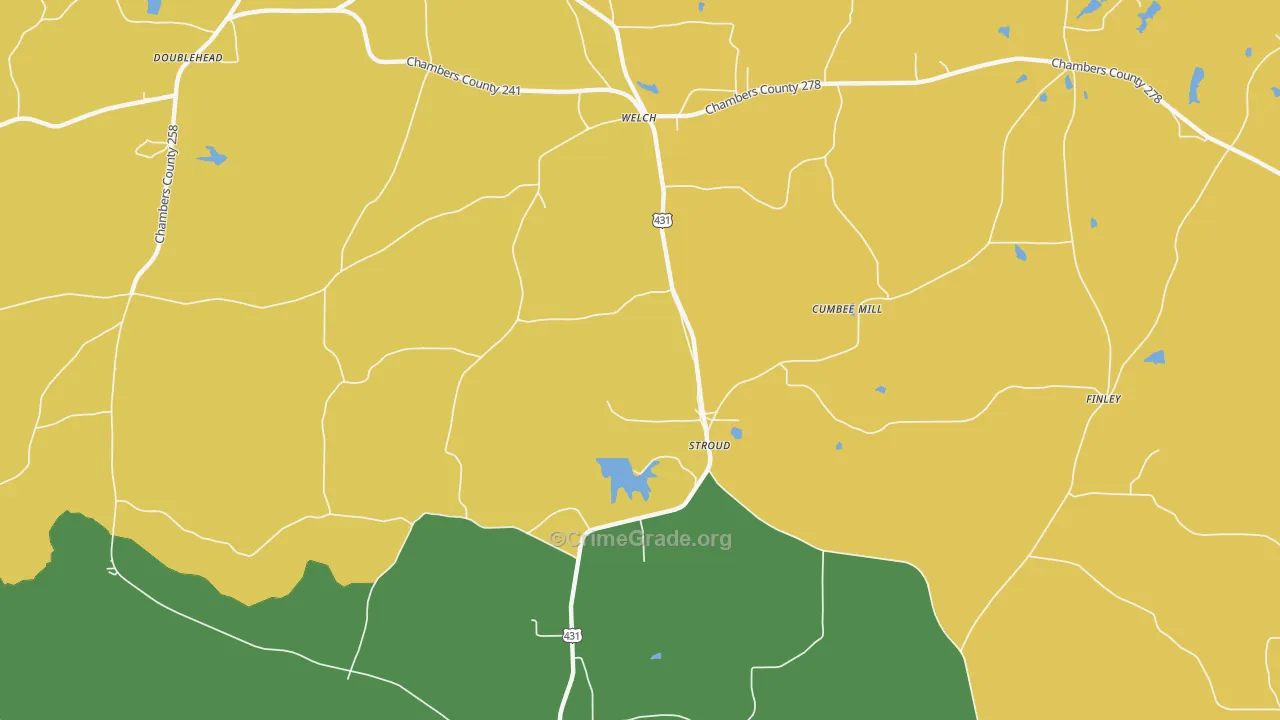 Stroud, AL Map of Robbery Rates