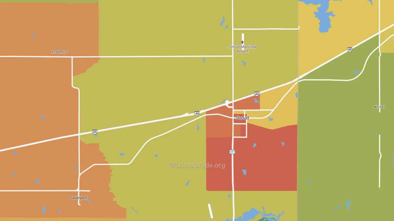 Stroud, OK Map of Robbery Rates