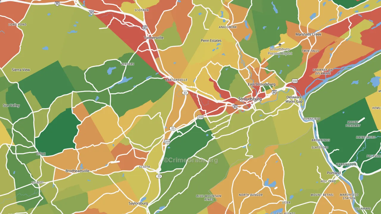 Stroudsburg, PA Map of Robbery Rates