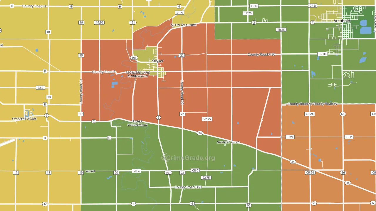 Stryker, OH Map of Robbery Rates
