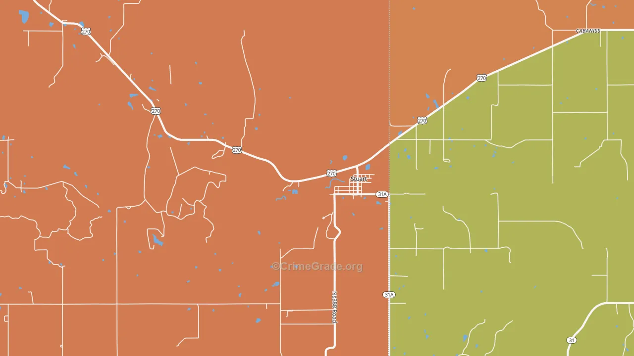 Stuart, OK Map of Robbery Rates