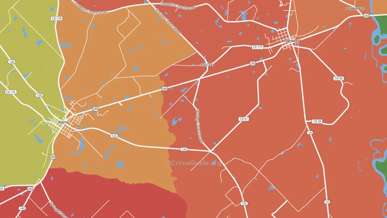 Stuckey, GA Map of Robbery Rates