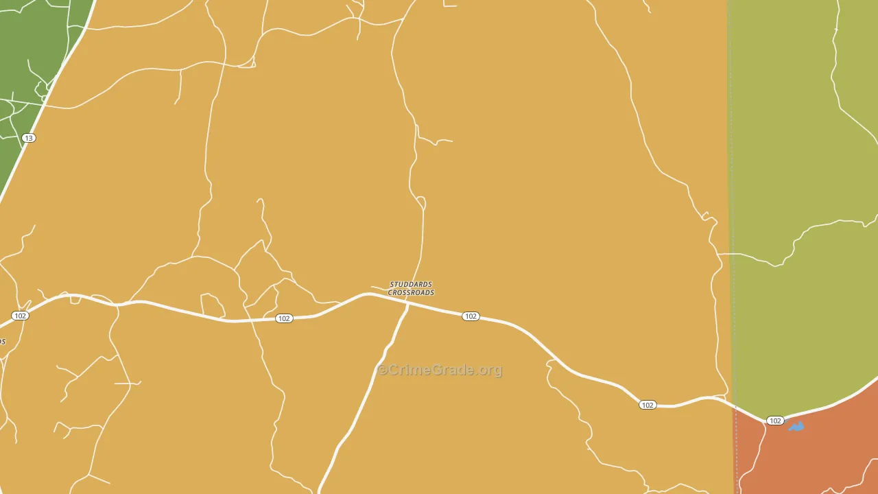 Studdards Crossroads, AL Map of Robbery Rates