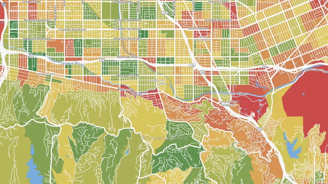 Studio City, CA Map of Robbery Rates