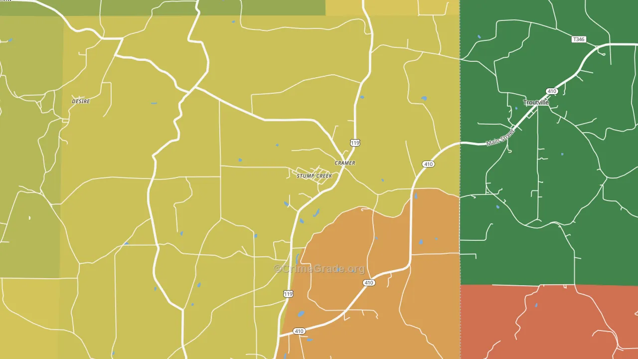 Stump Creek, PA Map of Robbery Rates
