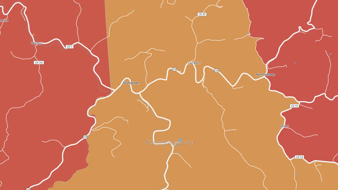 Stumptown, WV Map of Robbery Rates