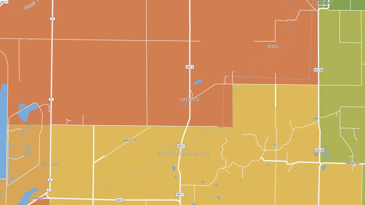 Sturdivant, MO Map of Robbery Rates