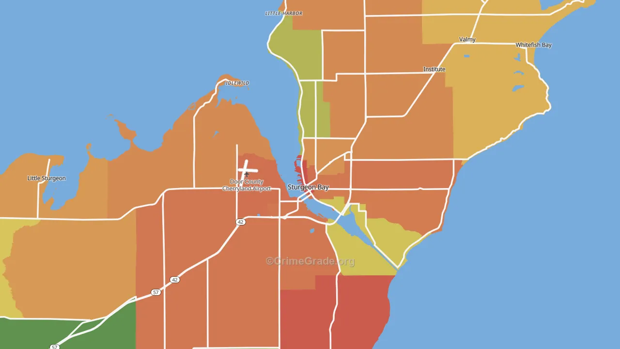 Sturgeon Bay, WI Map of Robbery Rates