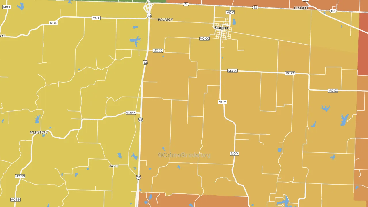 Sturgeon, MO Map of Robbery Rates