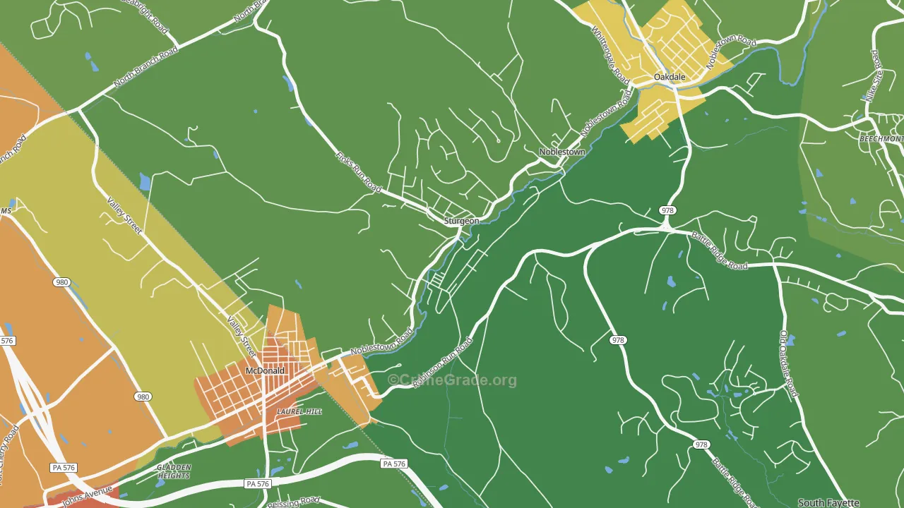 Sturgeon, PA Map of Robbery Rates