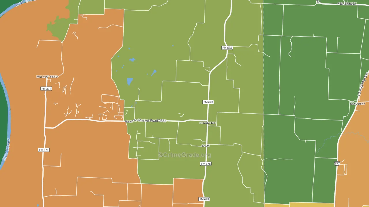 Sturgeon, TX Map of Robbery Rates