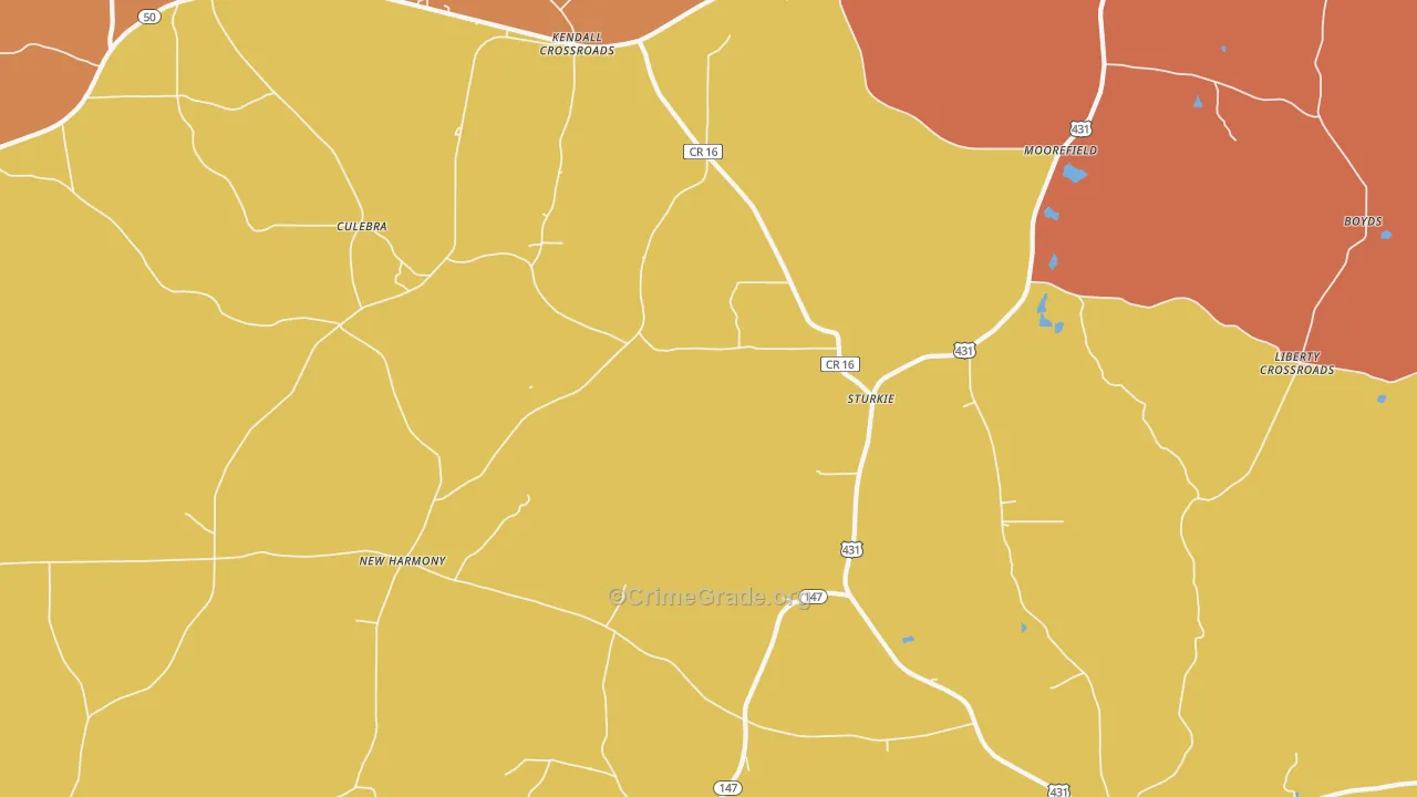 Sturkie, AL Map of Robbery Rates