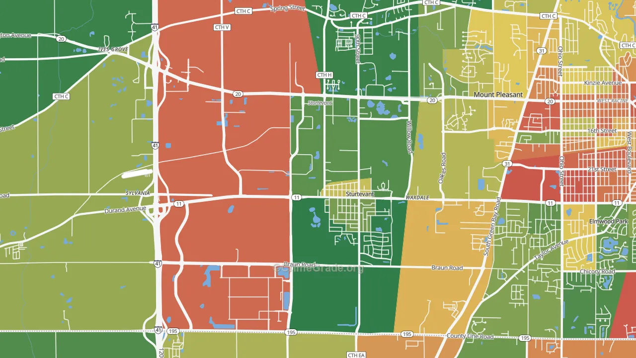 Sturtevant, WI Map of Robbery Rates