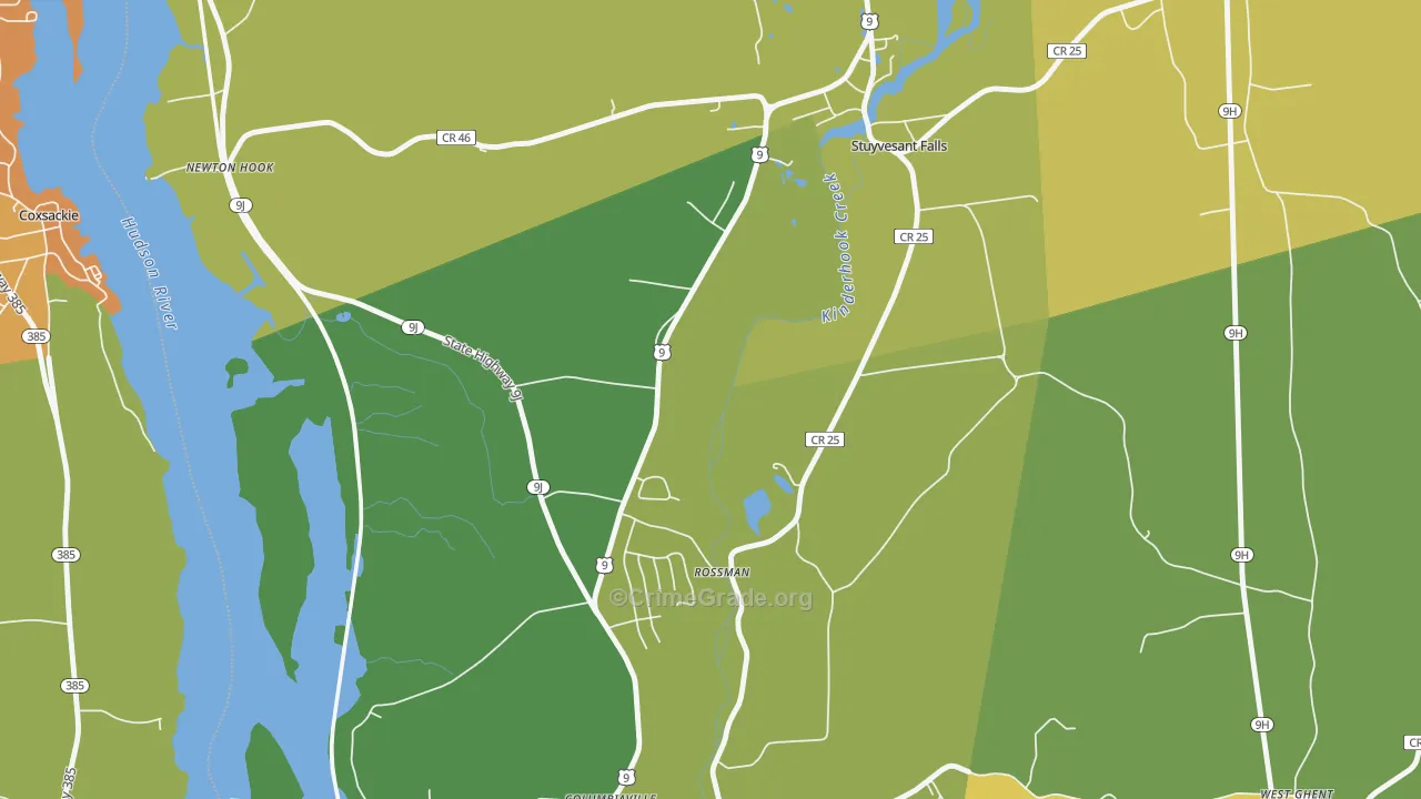 Stuyvesant Falls, NY Map of Robbery Rates