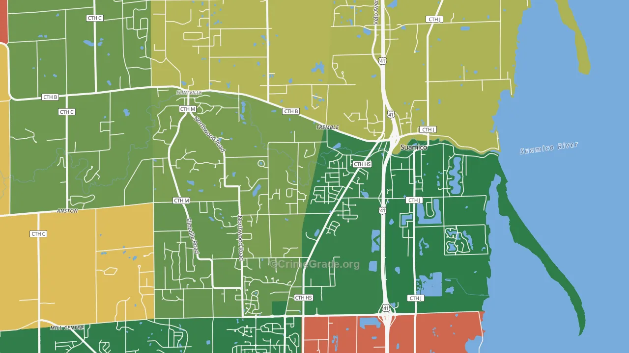 Suamico, WI Map of Robbery Rates