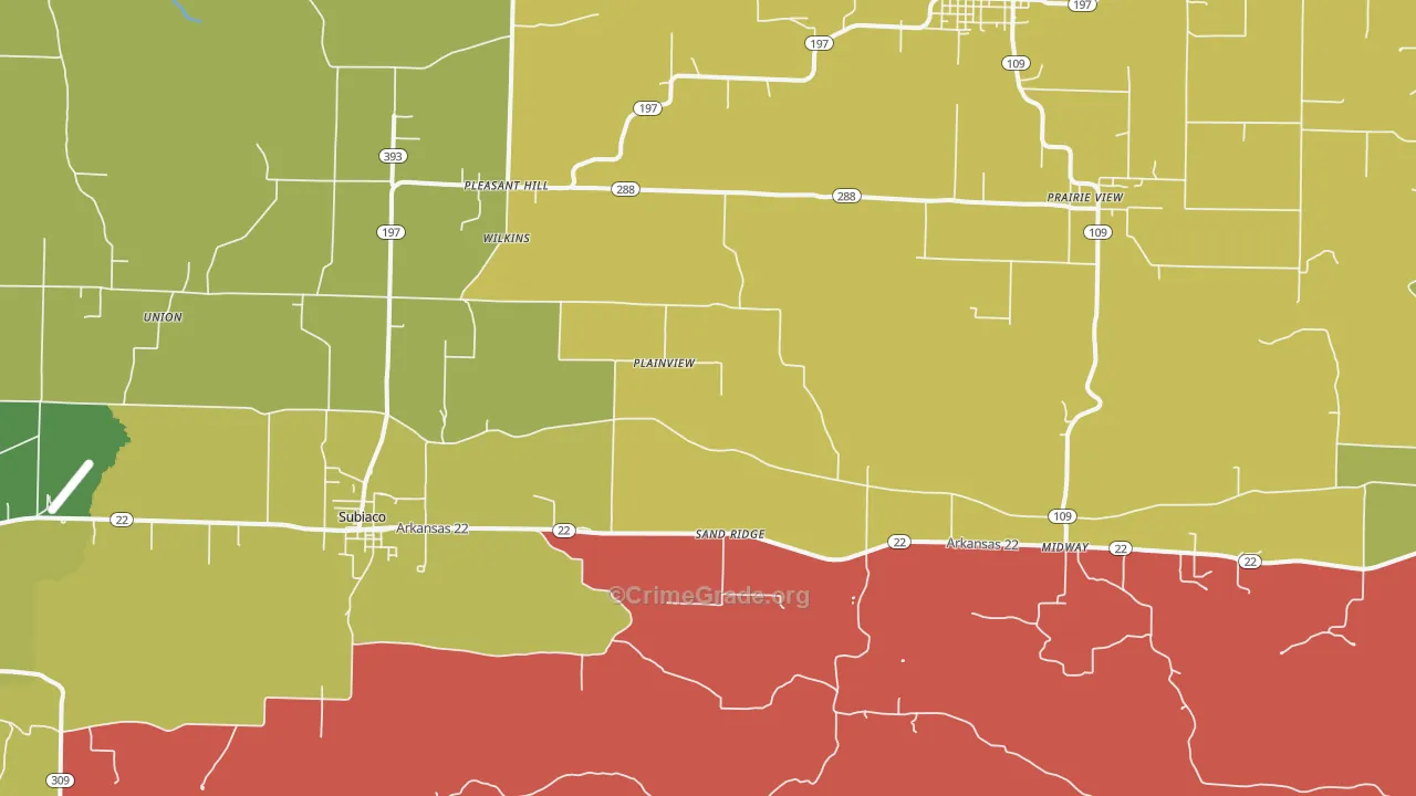 Subiaco, AR Map of Robbery Rates