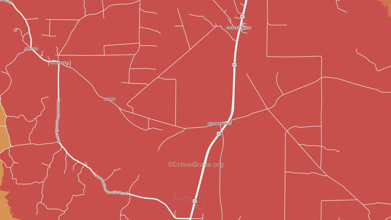 Sucarnoochee, MS Map of Robbery Rates