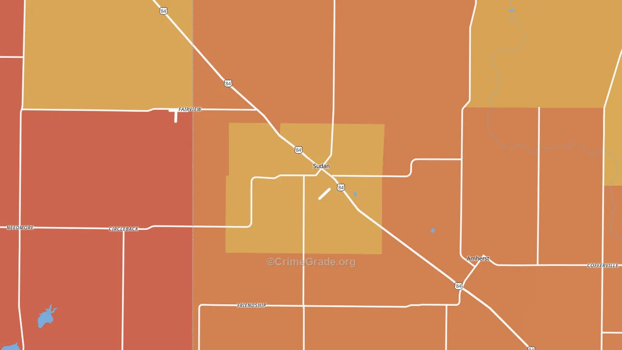 Sudan, TX Map of Robbery Rates