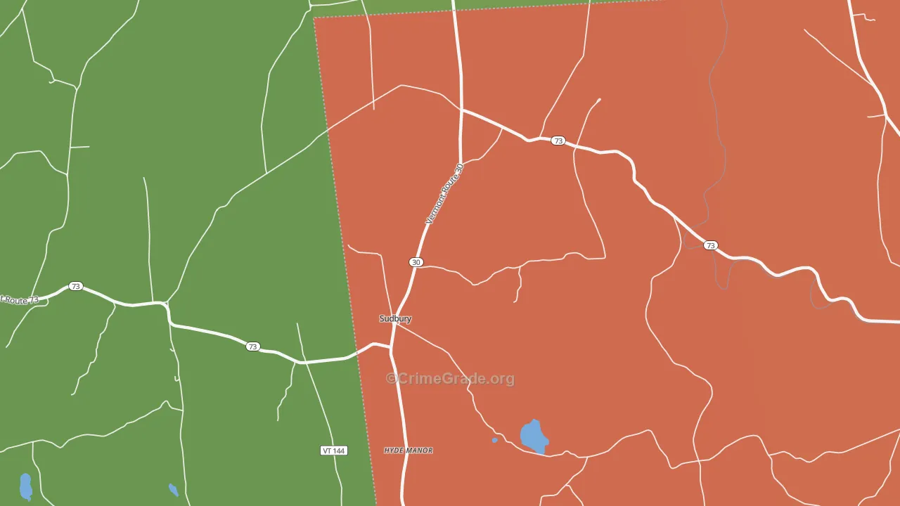 Sudbury, VT Map of Robbery Rates