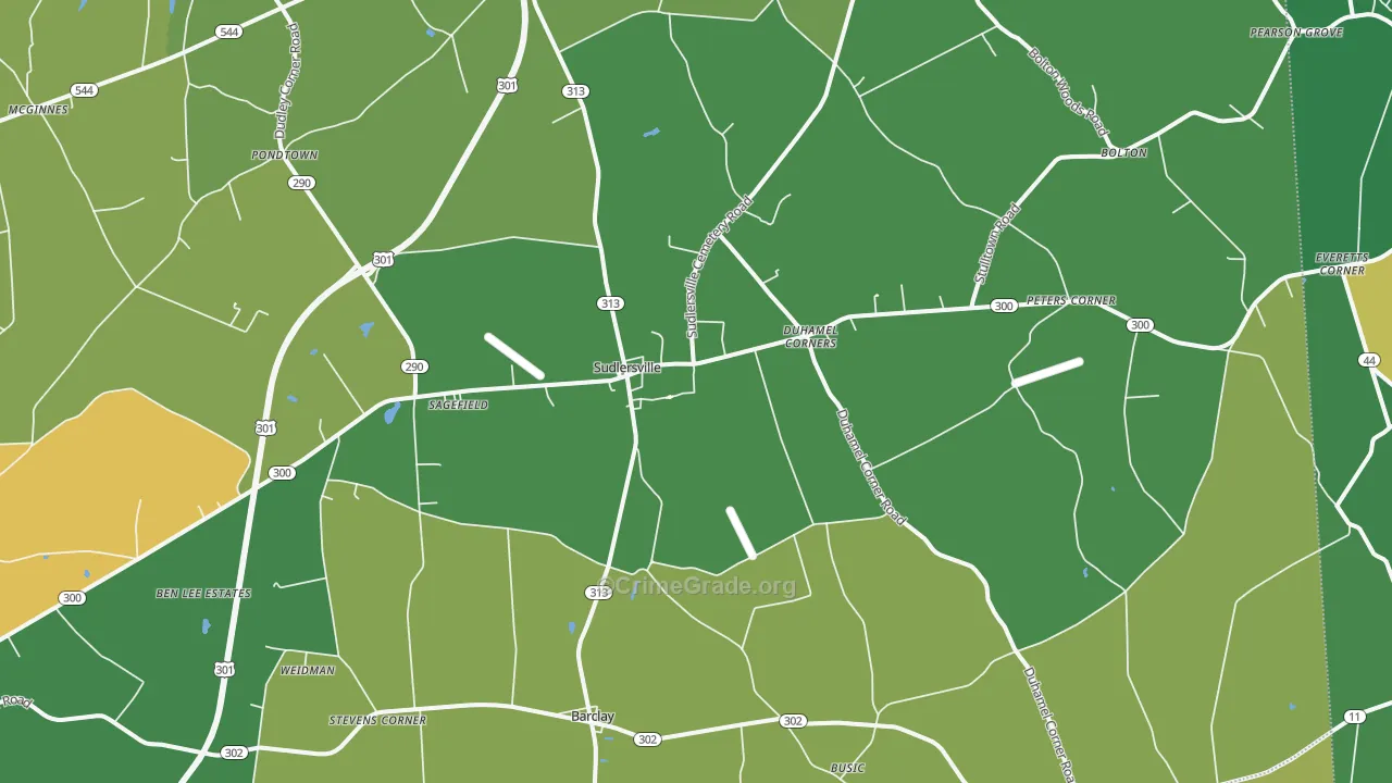 Sudlersville, MD Map of Robbery Rates
