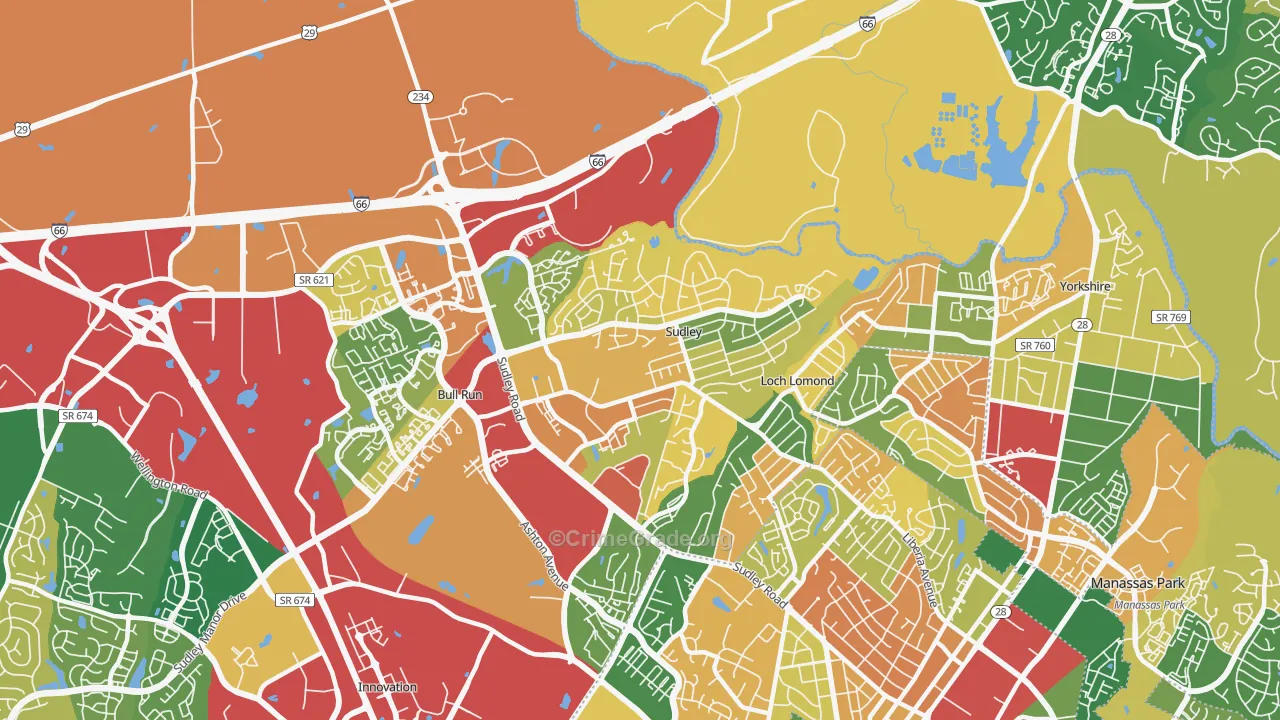Sudley, VA Map of Robbery Rates