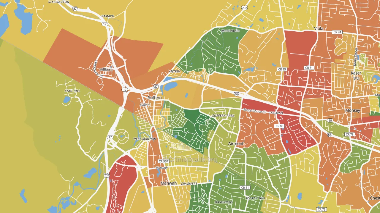 Suffern, NY Map of Robbery Rates
