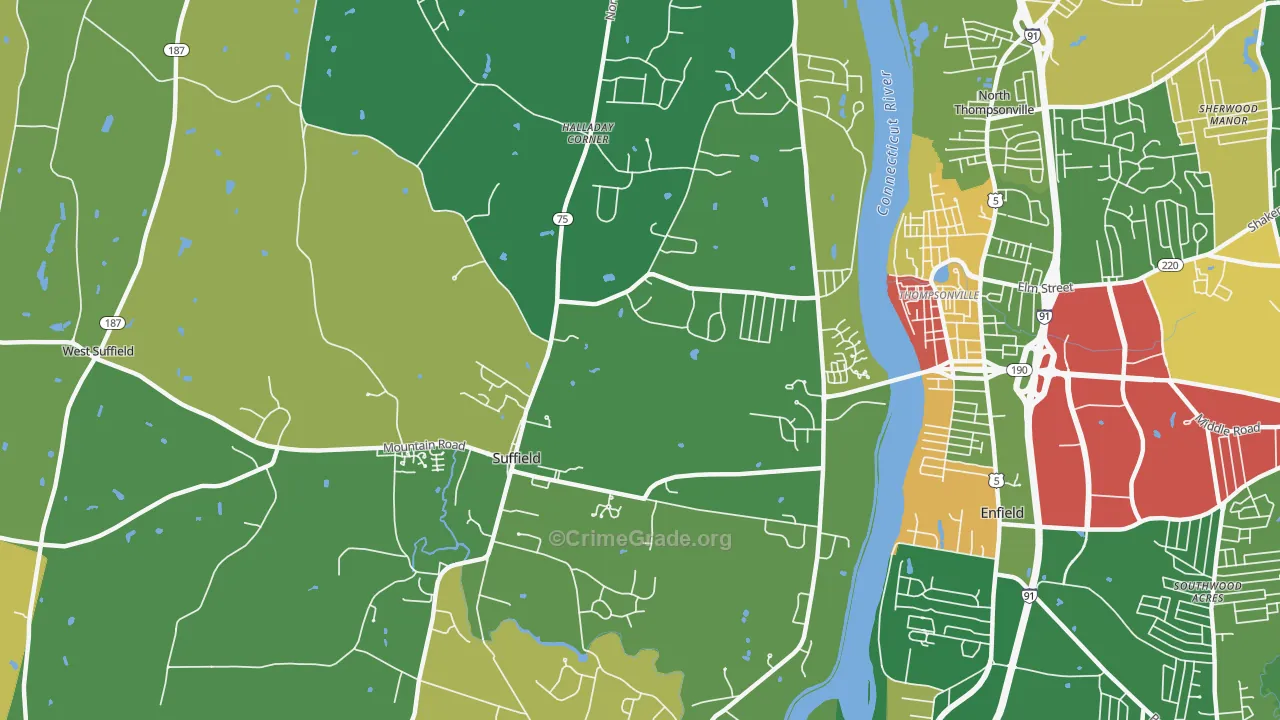 Suffield, CT Map of Robbery Rates