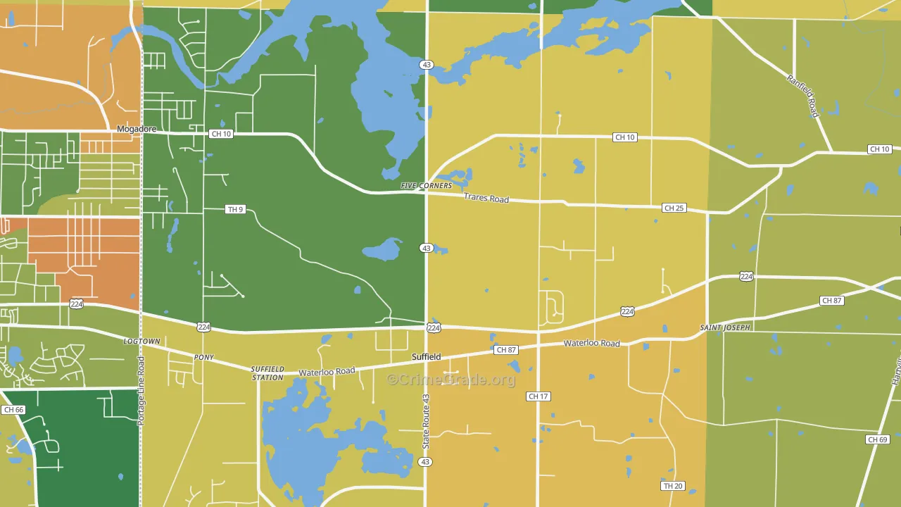 Suffield, OH Map of Robbery Rates