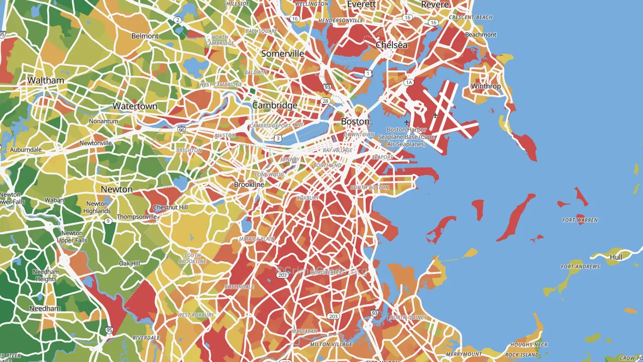 Suffolk County, MA Map of Robbery Rates