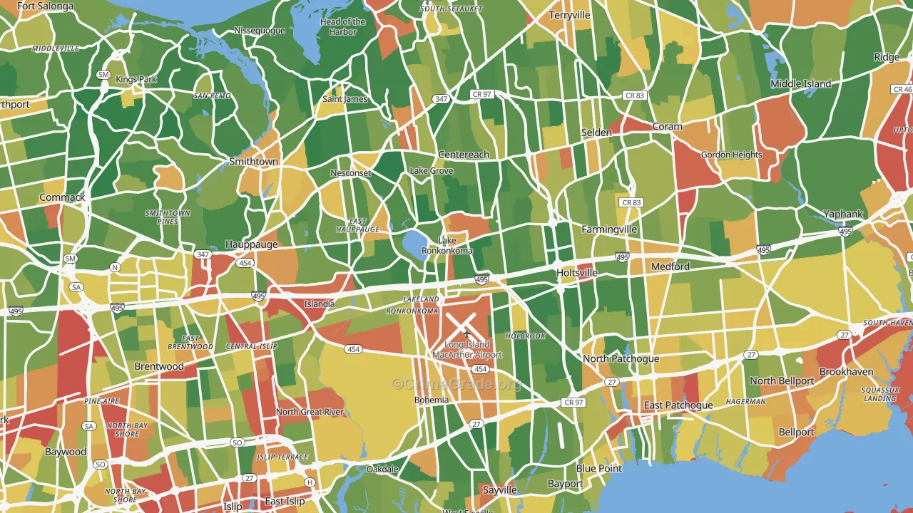 Suffolk County, NY Map of Robbery Rates