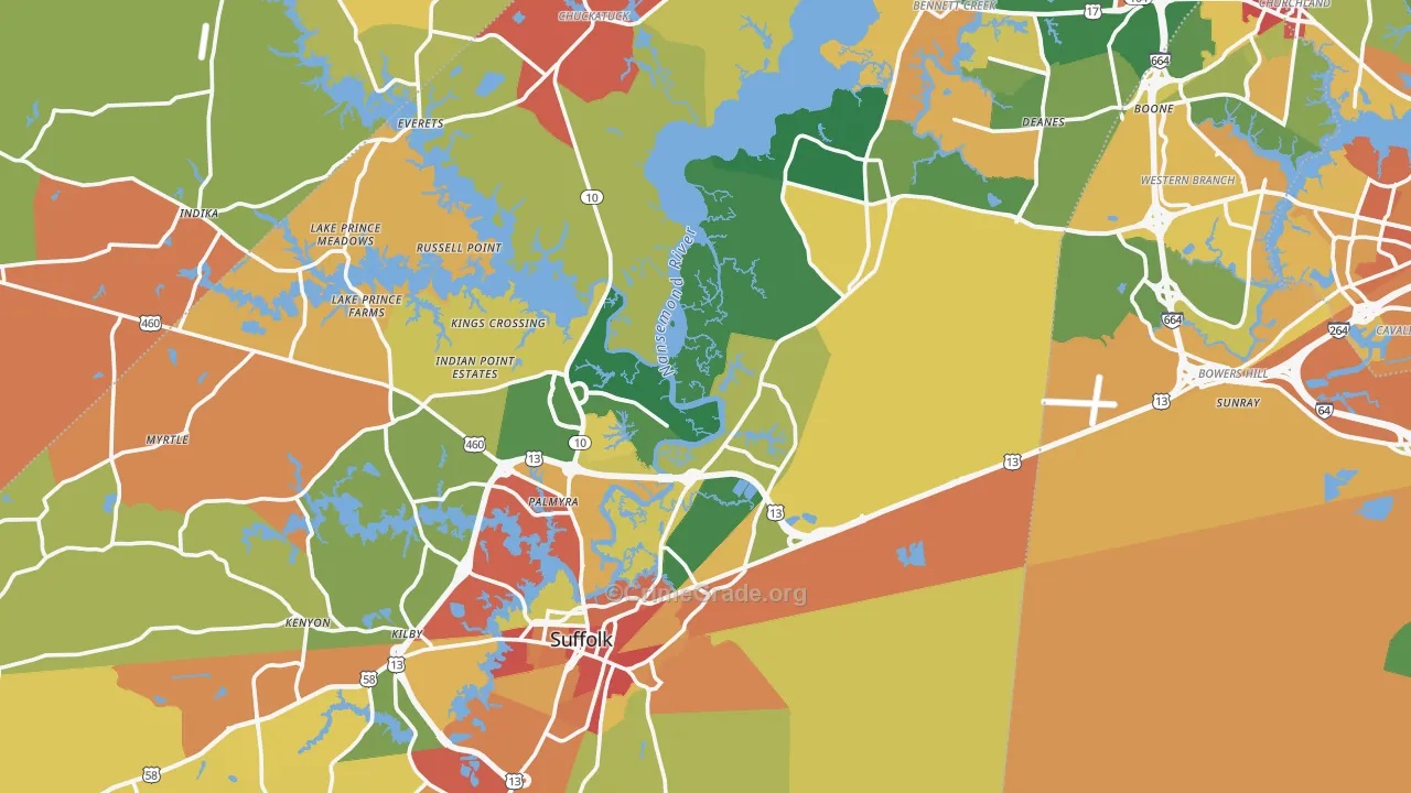 Suffolk, VA Map of Robbery Rates