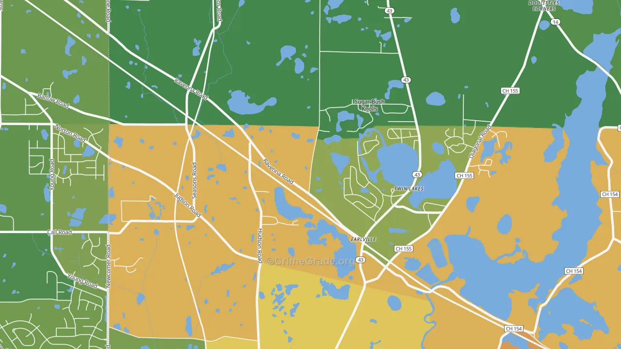 Sugar Bush Knolls, OH Map of Robbery Rates