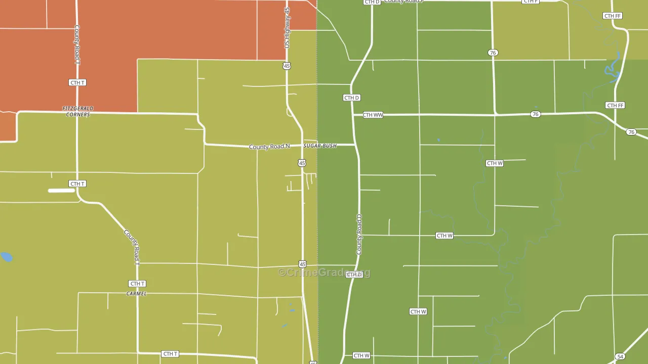 Sugar Bush, WI Map of Robbery Rates