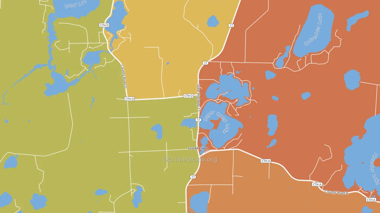 Sugar Camp, WI Map of Robbery Rates