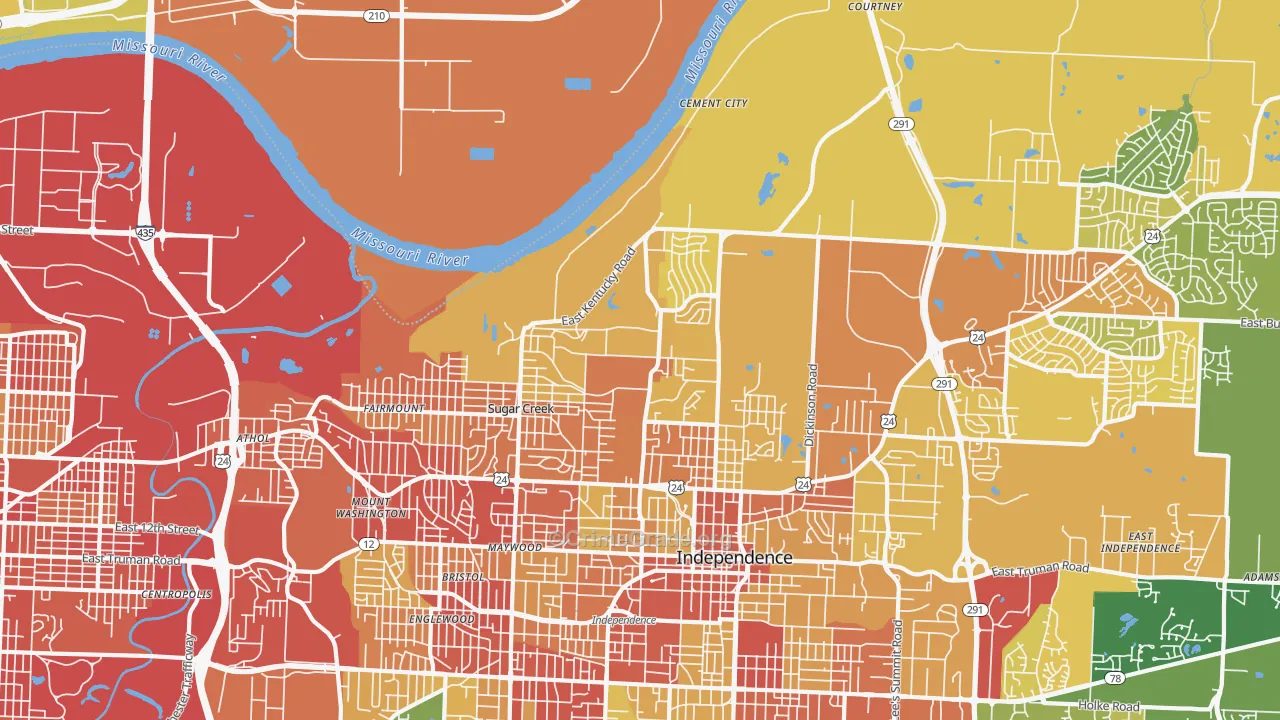 Sugar Creek, MO Map of Robbery Rates