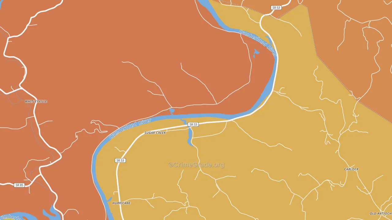 Sugar Creek, TN Map of Robbery Rates
