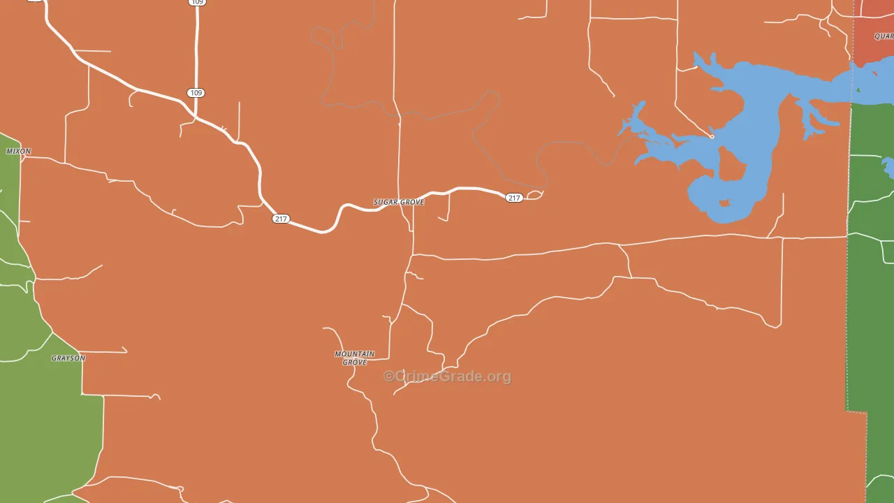 Sugar Grove, AR Map of Robbery Rates