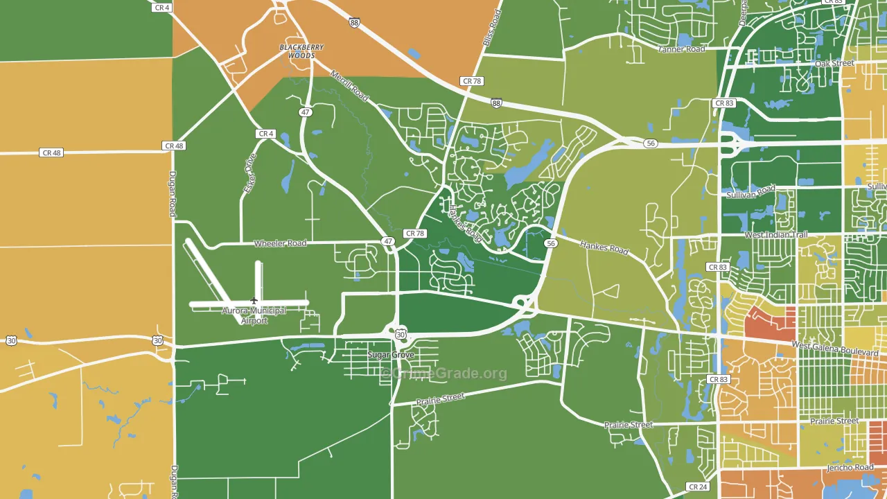 Sugar Grove, IL Map of Robbery Rates