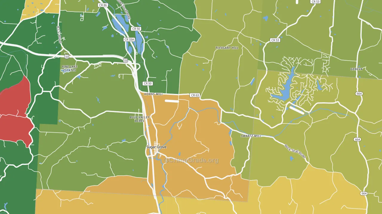 Sugar Grove, OH Map of Robbery Rates