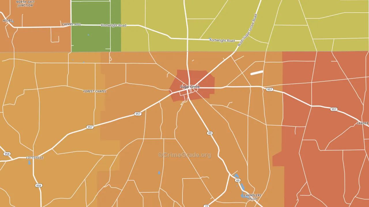 Sugar Grove, PA Map of Robbery Rates