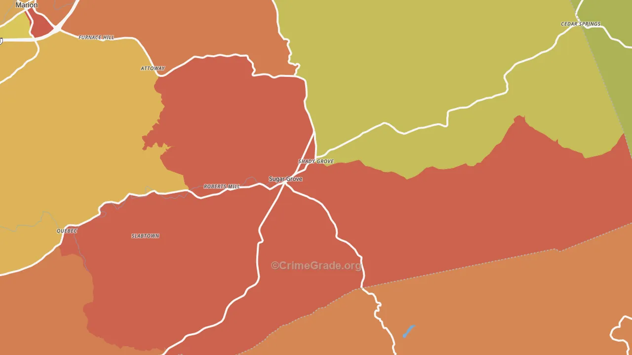 Sugar Grove, VA Map of Robbery Rates