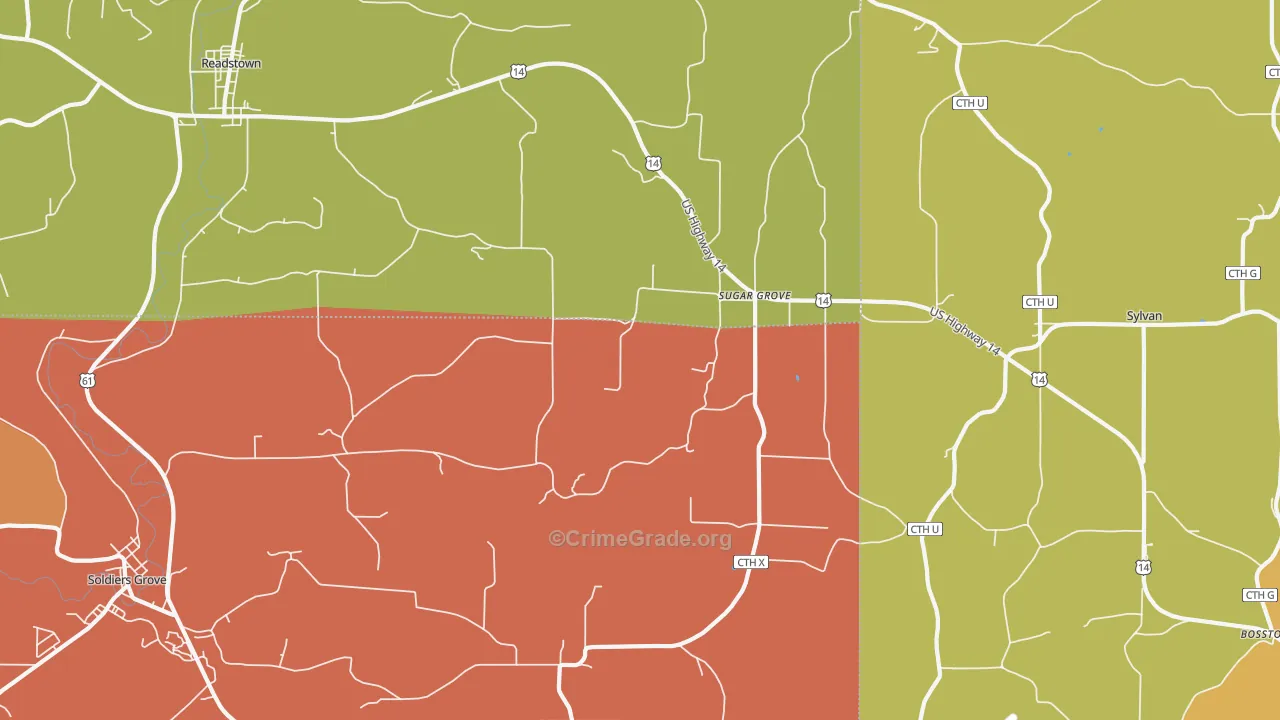 Sugar Grove, WI Map of Robbery Rates