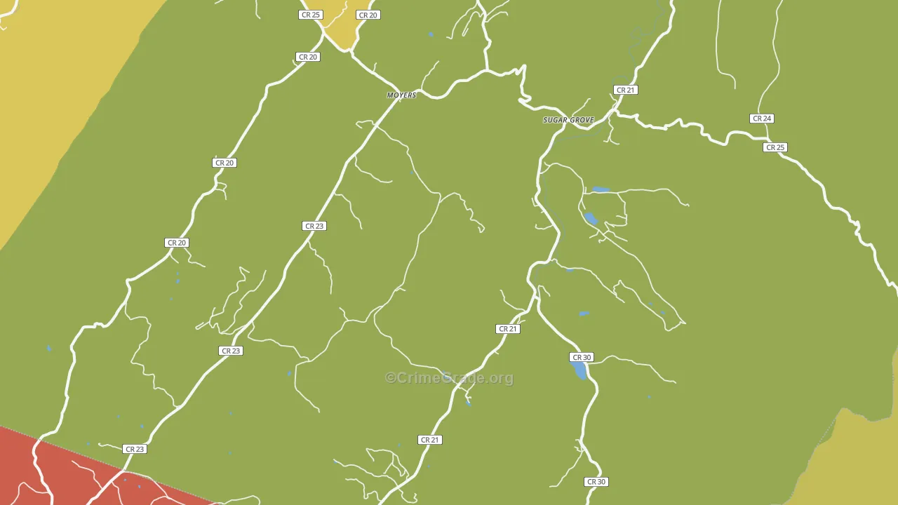 Sugar Grove, WV Map of Robbery Rates