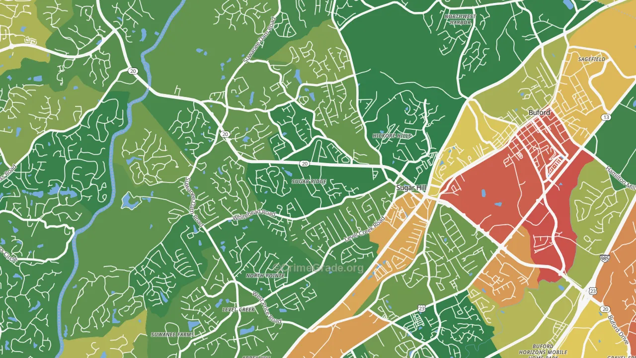 Sugar Hill, GA Map of Robbery Rates